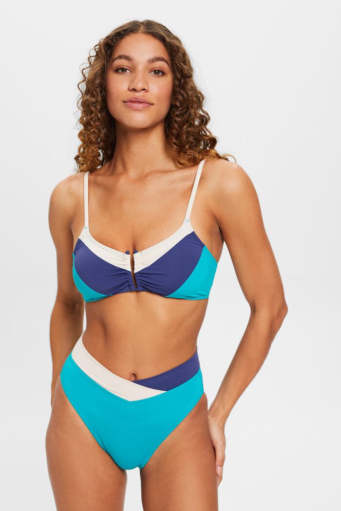 Wattiertes Bikinitop mit U-Steg im Colour Block-Design
