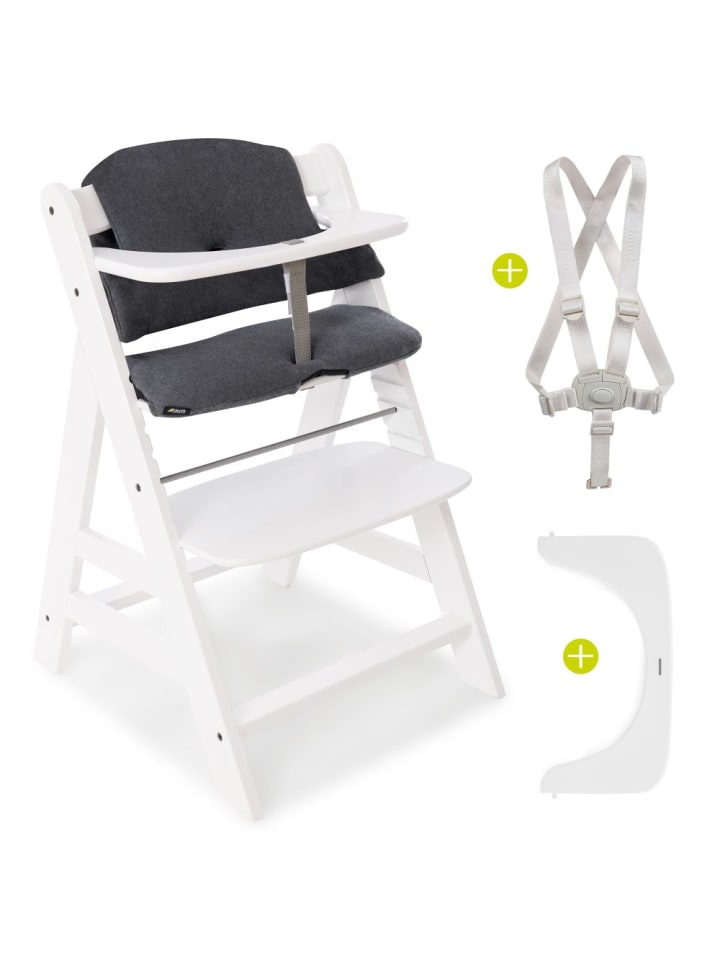 Hauck Hochstuhl Alpha Plus Weiß im Sparset inkl. Sitzkissen in grau,weiss günstig kaufen onesize