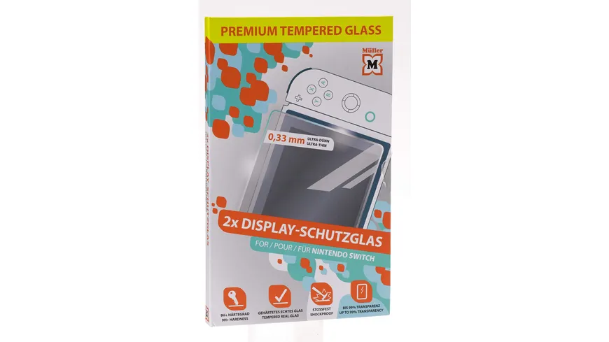 Display Schutzglas für Nintendo Switch, 2 Stück
