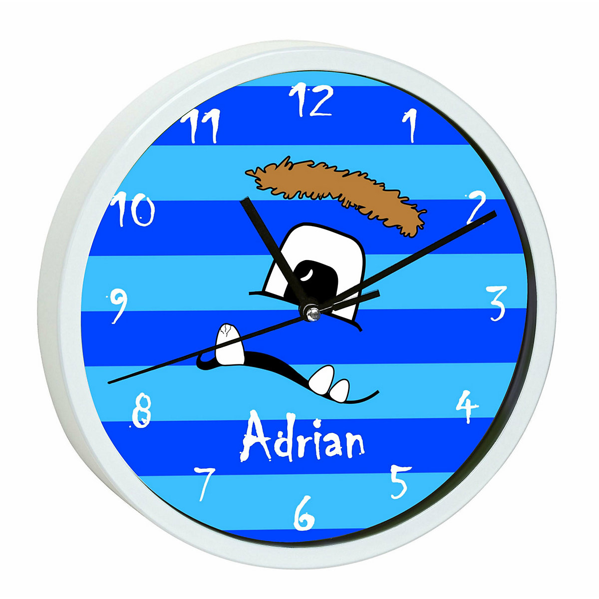Kinder Wanduhr personalisiert mit Name Monster Streifen blau