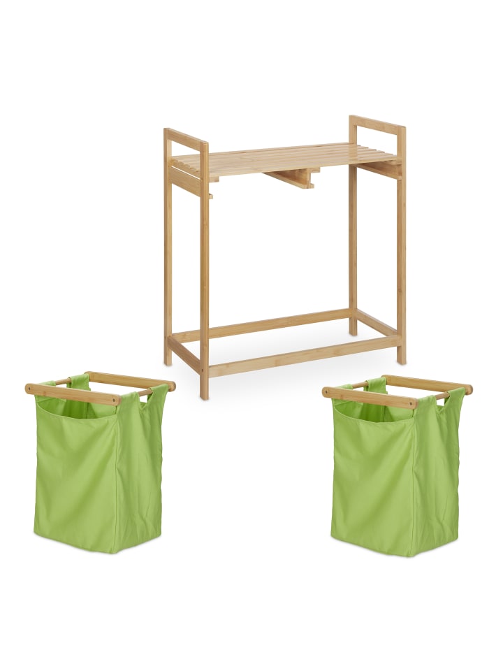 relaxdays Wäschekorb Regal in Natur/ Grün - (B)64 x (H)73 x (T)33 cm günstig kaufen onesize