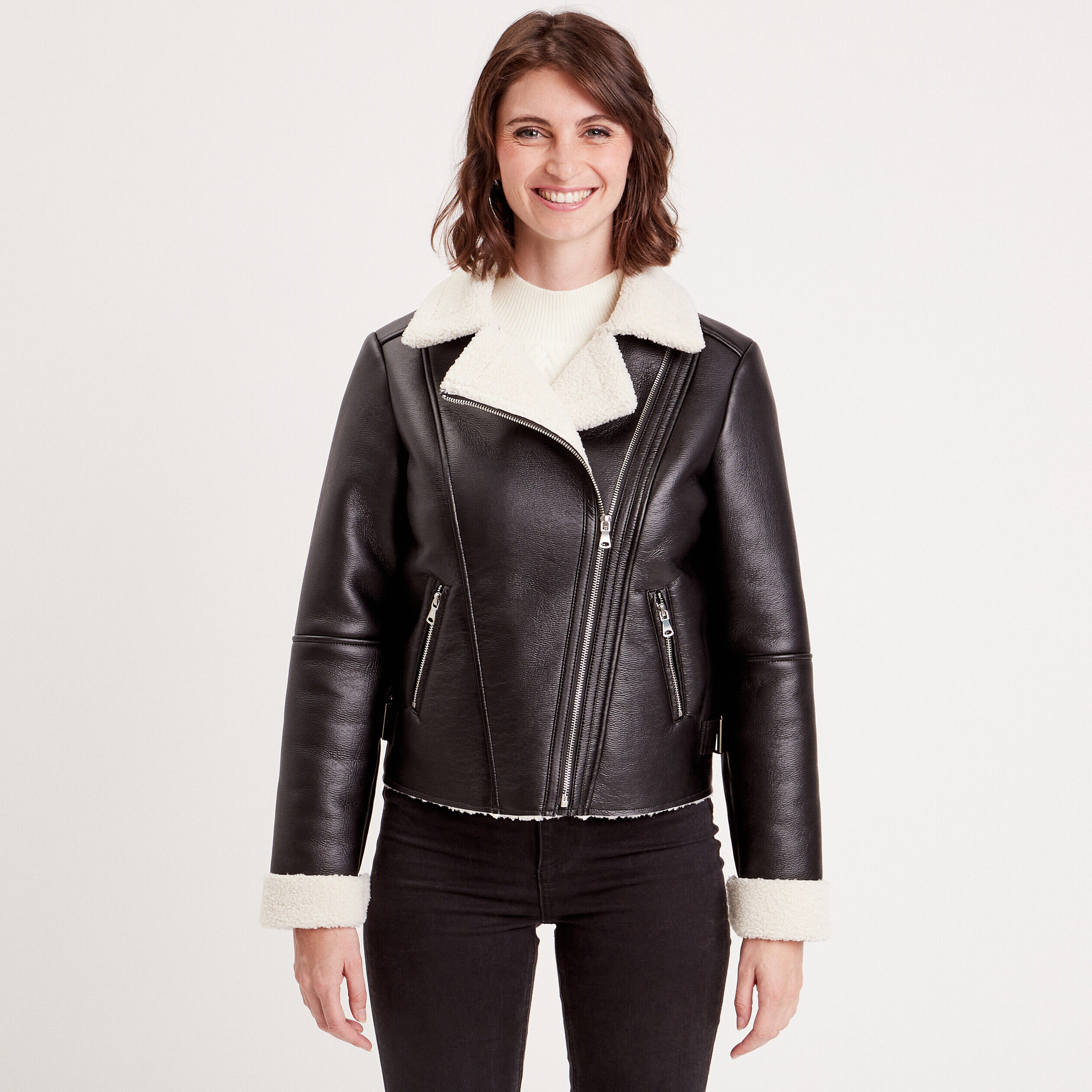 Veste ajustée simili cuir noir femme | Cache Cache