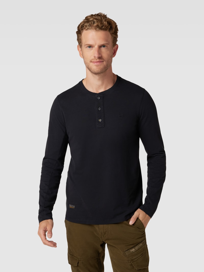 Longsleeve mit kurzer Knopfleiste Modell 'Henley' in anthrazit