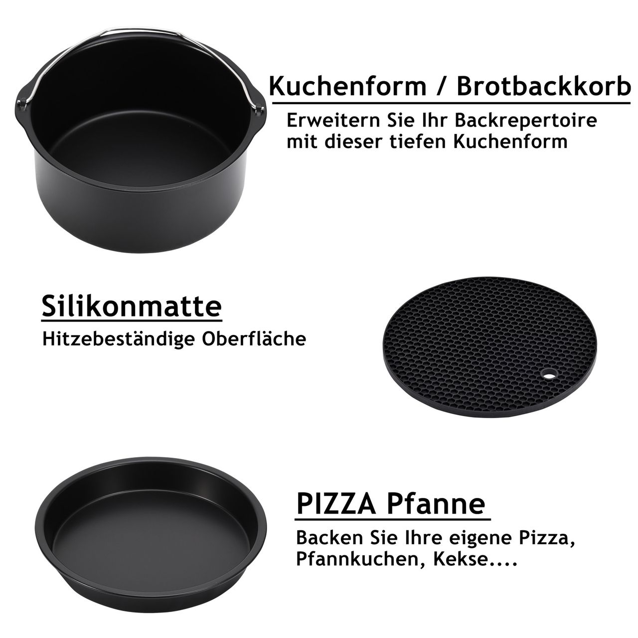 DEUBA Fritteuse Zubehör 8 tlg 17-18cm schwarz / silber