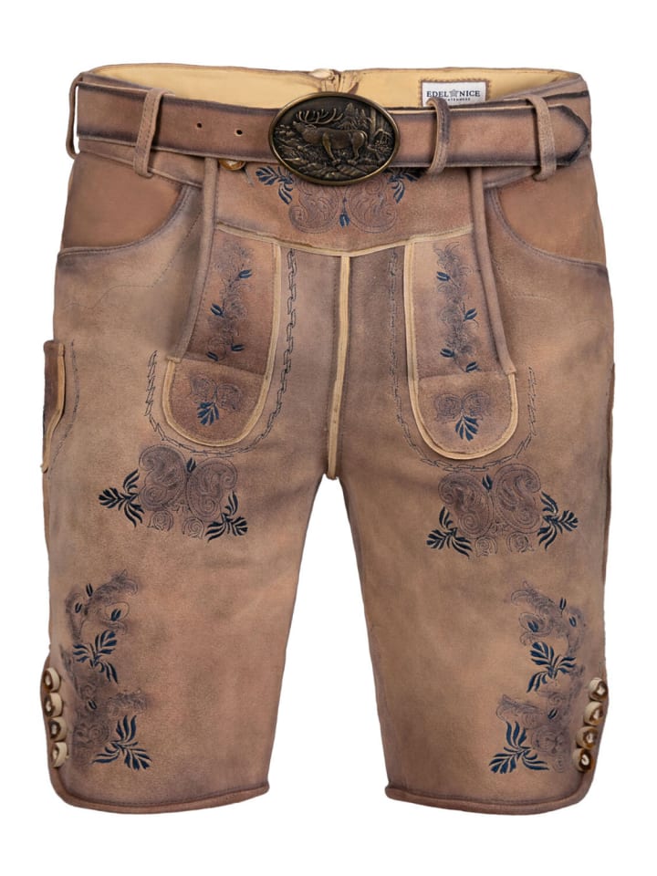 Edelnice Kurze Wildbock Lederhose Peter blau sämisch in braun günstig kaufen