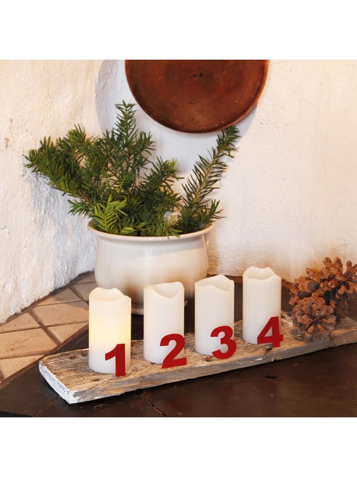STAR Trading Kerzen-Set Advent, 4 Stück, Stumpenkerzen, Wachs, Weiß, LED, Timer, Wa günstig kaufen onesize