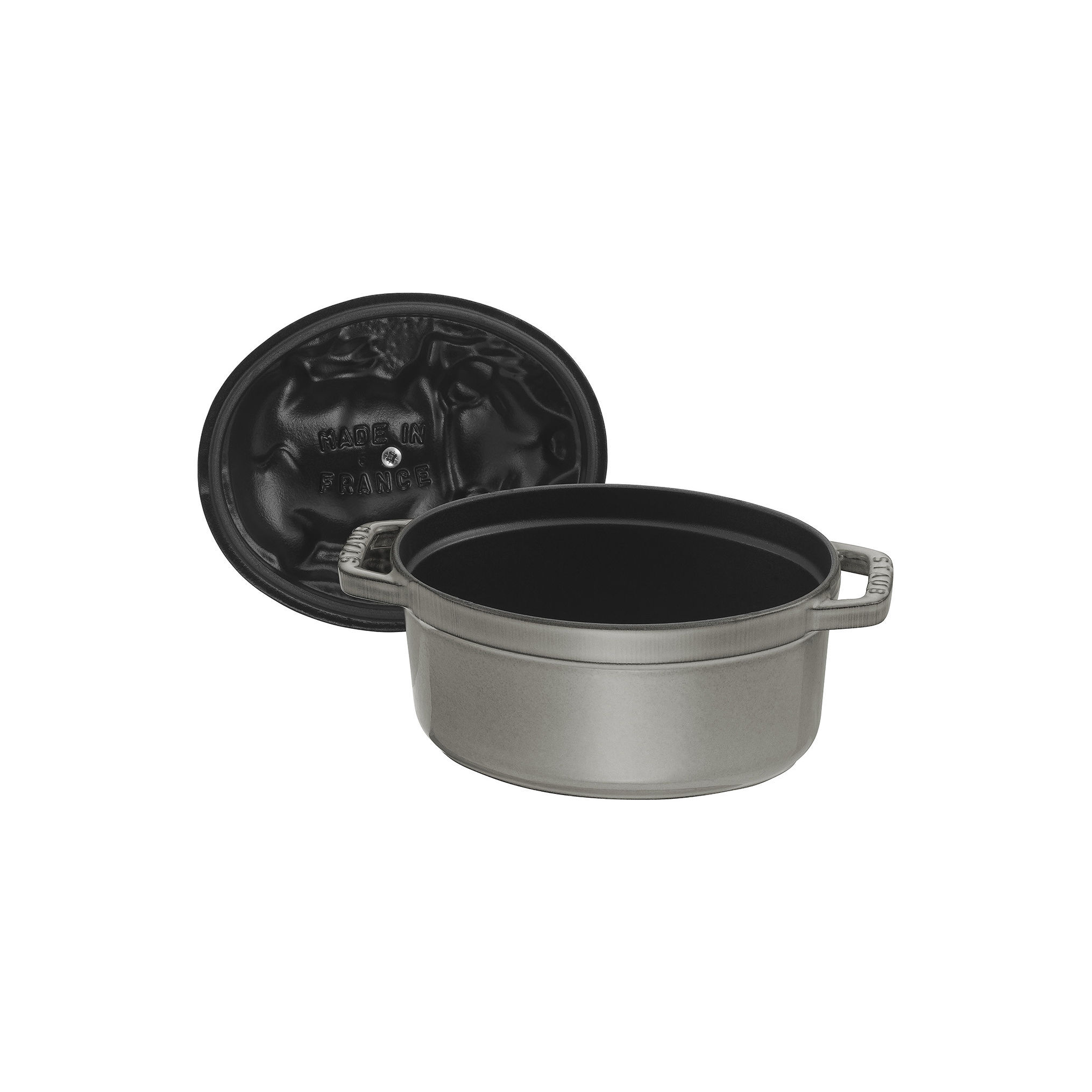 Cocotte Schweinedeckel 17 cm, oval, Graphit-Grau, Gusseisen
