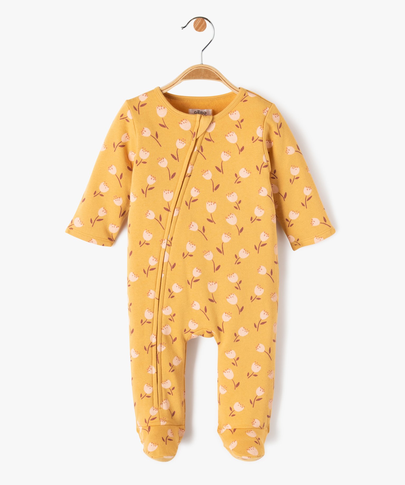 Pyjama en jersey molletonné avec zip ventral bébé jaune | GEMO