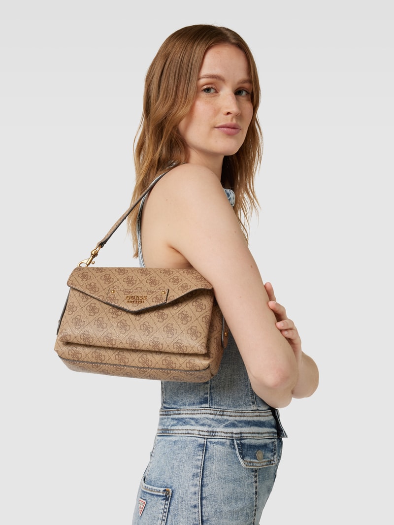 Schultertasche mit Allover-Logo Modell 'BRENTON' in taupe