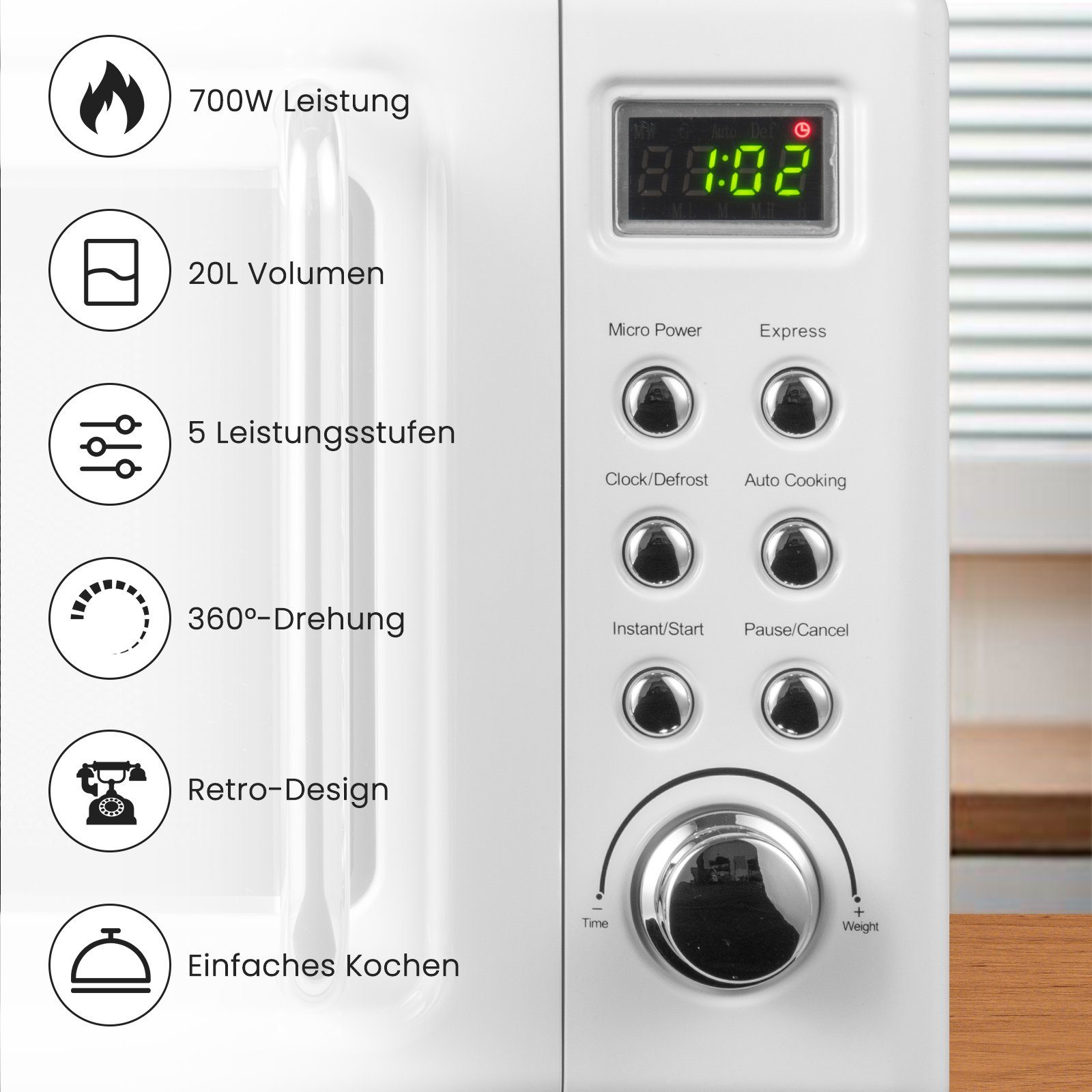 COSTWAY Mikrowelle, Mikrowelle, 20,00 l, 8 Programme, 5 Leistungsstufen