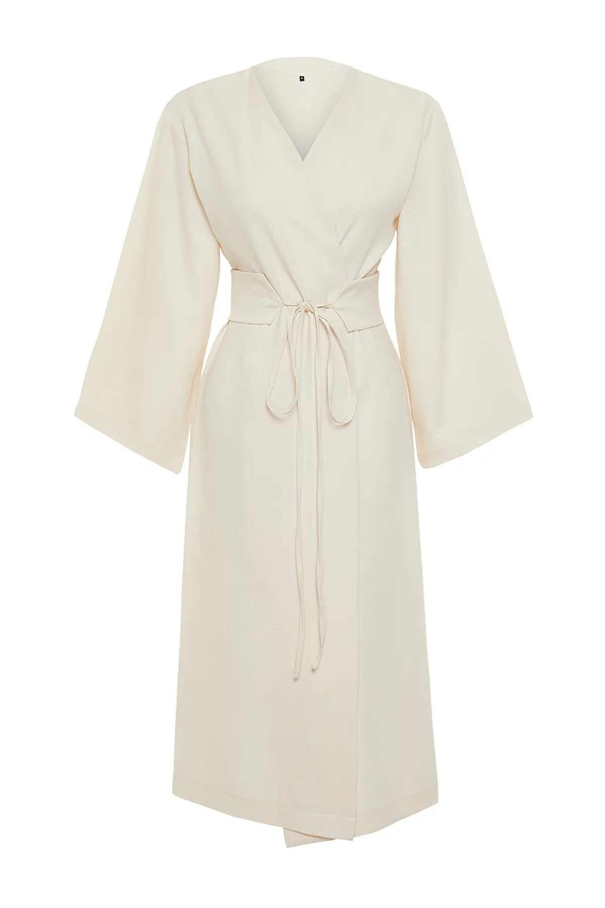 Trendyol Modest  Gewebter Kimono und Kaftan in Leinenoptik mit steinernem Taillenband-Detail TCTSS24KK00001