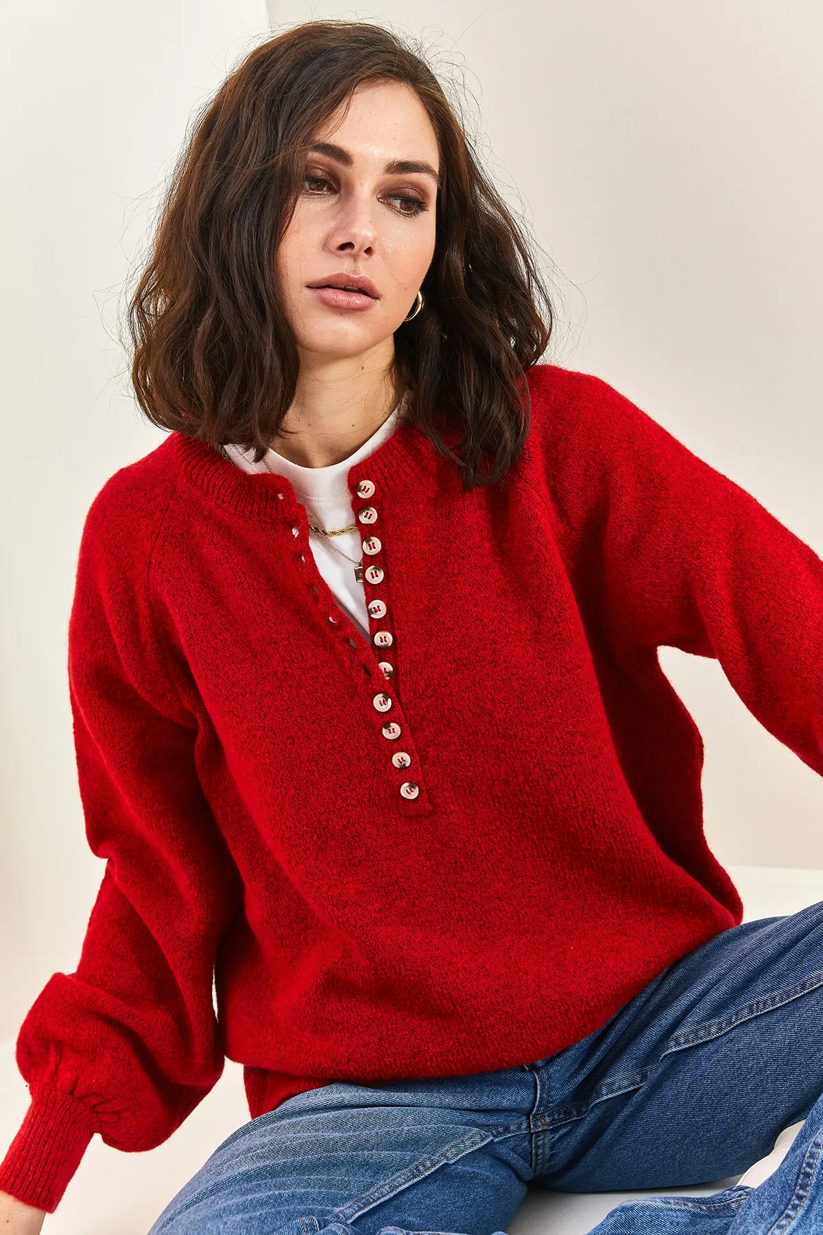 Bianco Lucci  Damen-Strickpullover mit Knopfloch-Rollkragenpullover