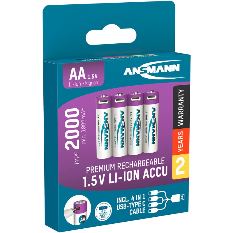 Ansmann Akku Li-Ion 15V AA Typ 2000 &ndash; 4 Stück