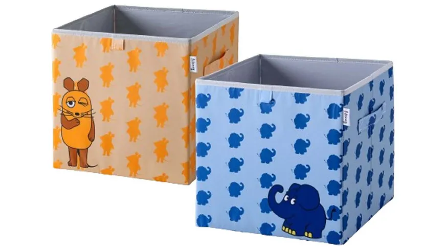 Lifeney Aufbewahrungsbox Die Maus 30x30x30cm 2er Set blau, braun, orange