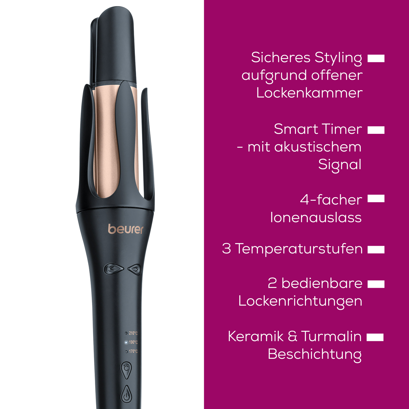 Beurer Automatischer Lockenstab HT 75-Mit 4-fachem Ionenauslass und Smart Timer für beste Ergebnisse und besonderen Glanz