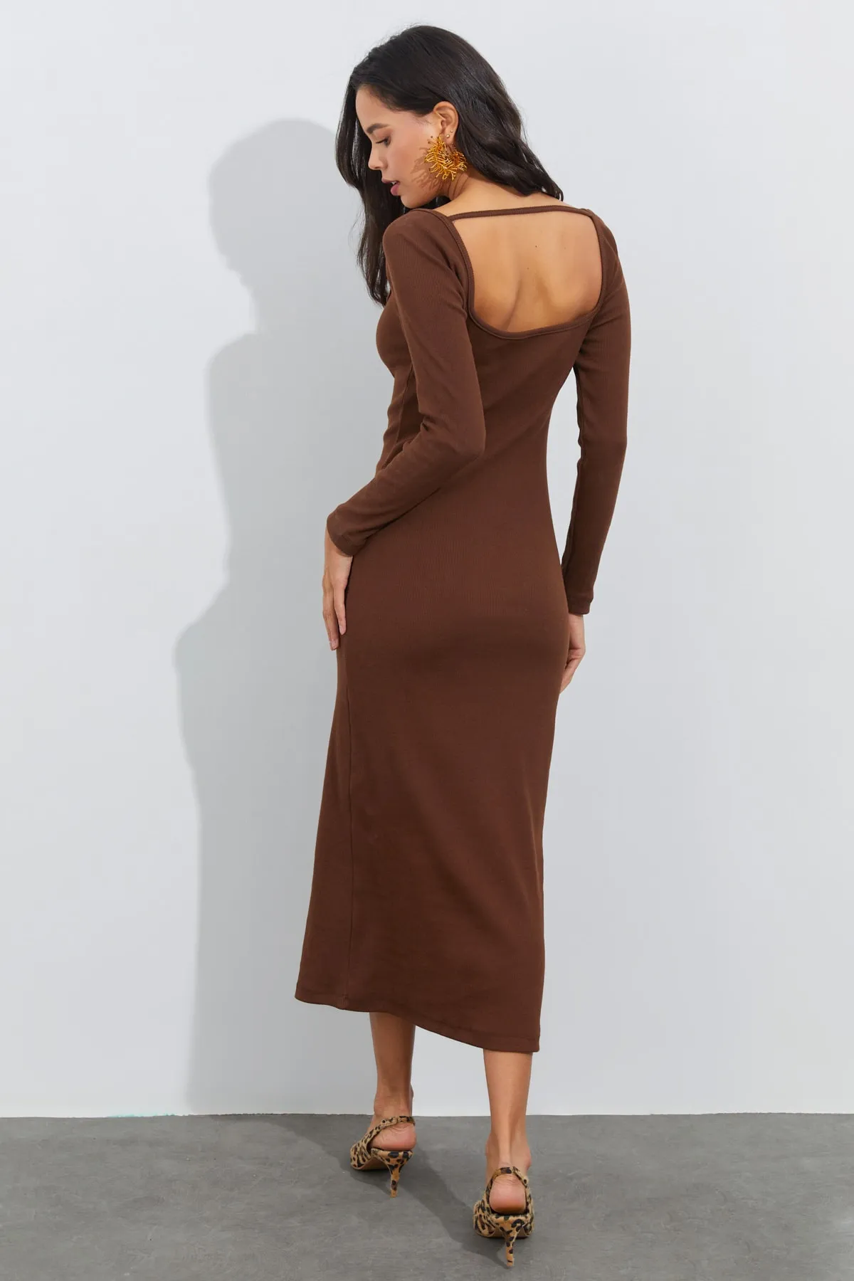Cool & Sexy  Braunes Maxi-Camisole-Kleid mit V-Ausschnitt für Damen EY1086