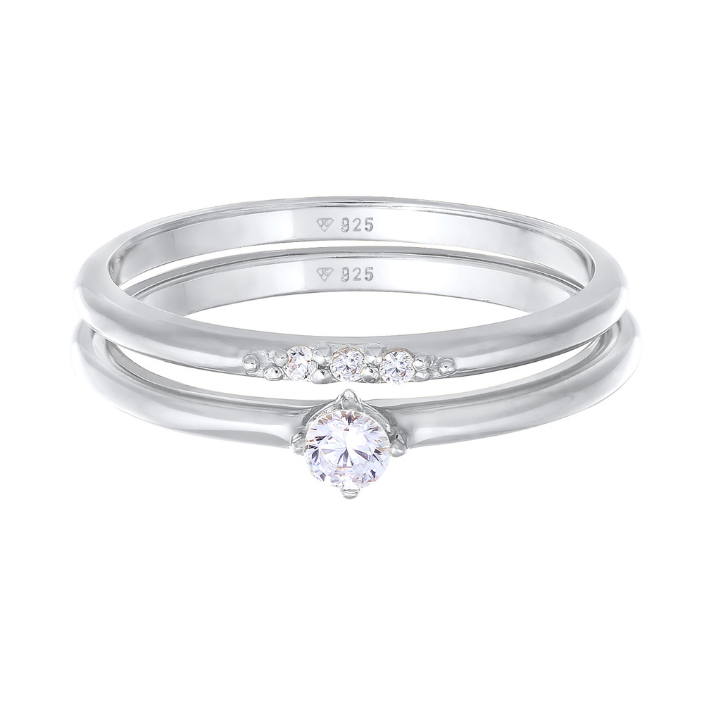 Elli Elli Bague Femmes Set de bagues empilées Solitaire avec des cristaux de zirconium Bague