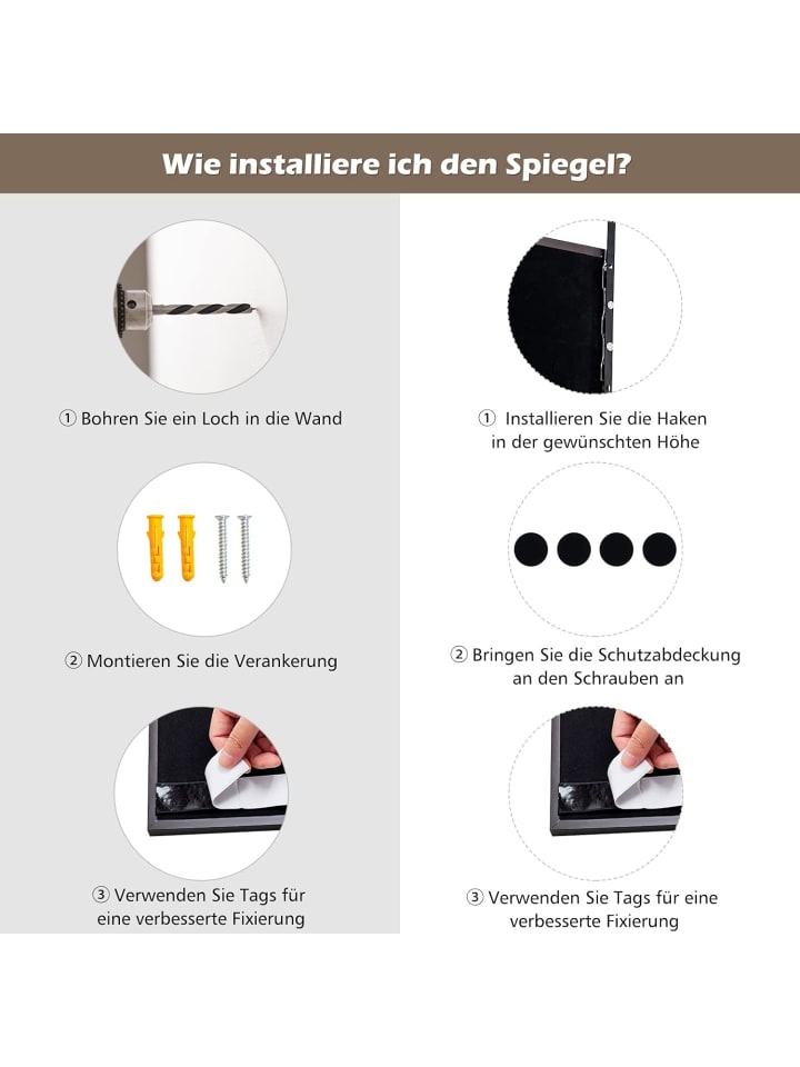 COSTWAY Wandspiegel 107x36,5cm in Braun günstig kaufen onesize