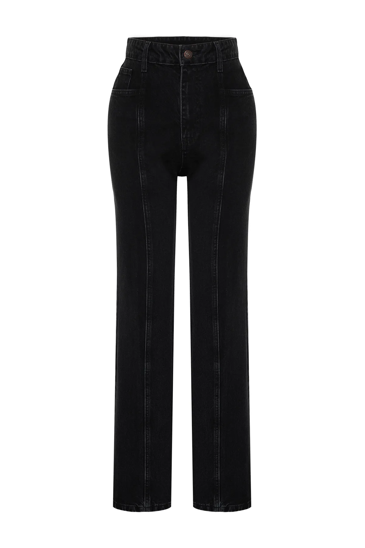 Trendyol Collection  Schwarze, nachhaltigere Nähte, detailliertes, weites Bein mit hoher Taille TWOSS24JE00154