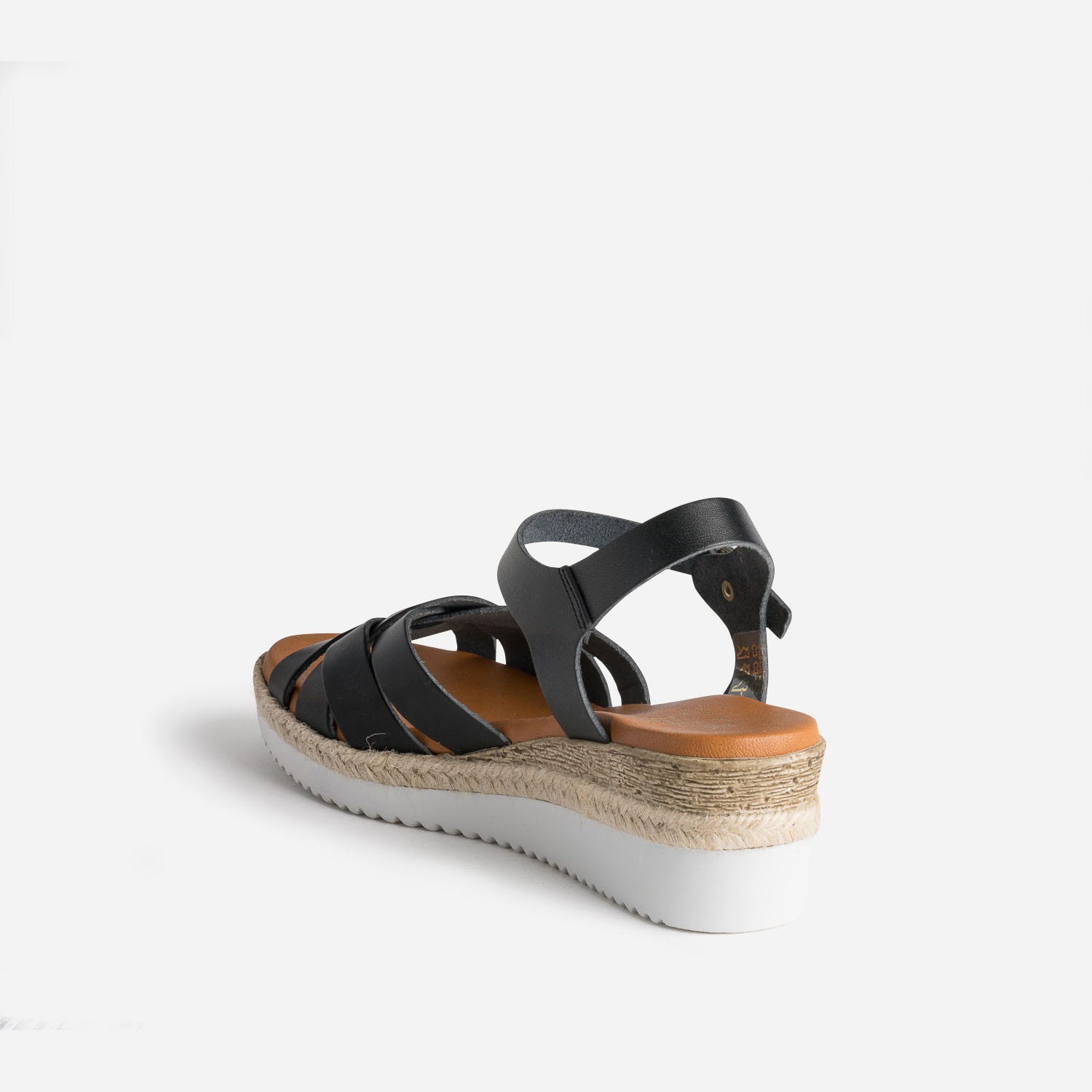 Sandale compensée noire éco-conçue en cuir