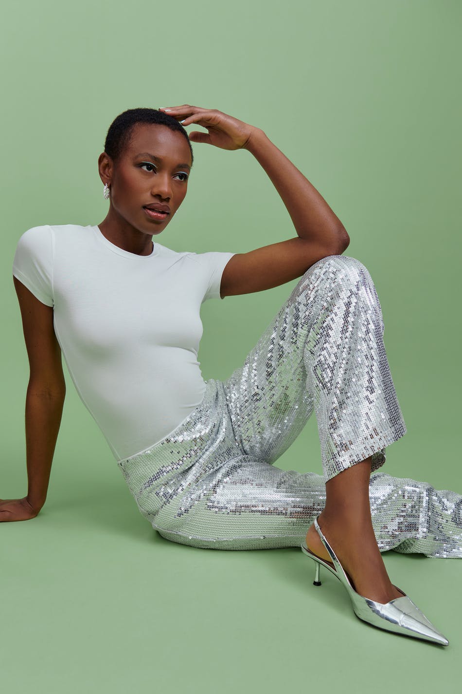 Silver sequin trousers