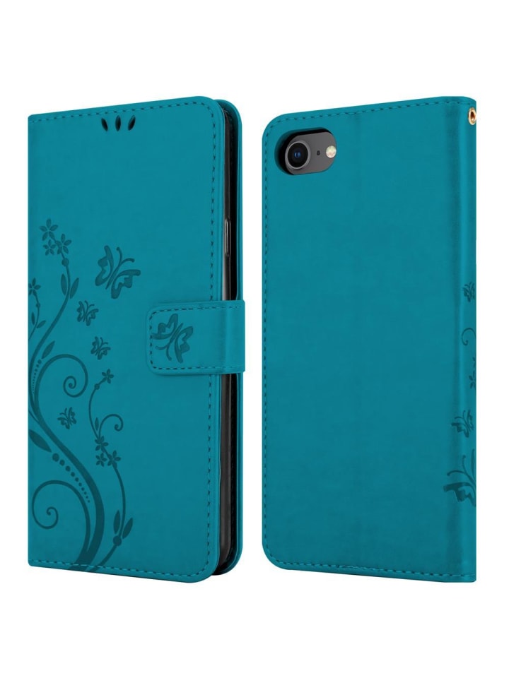 cadorabo Hülle für Apple iPhone 7 / 7S / 8 / SE 2020 Blumen Design in FLORAL BLAU günstig kaufen onesize