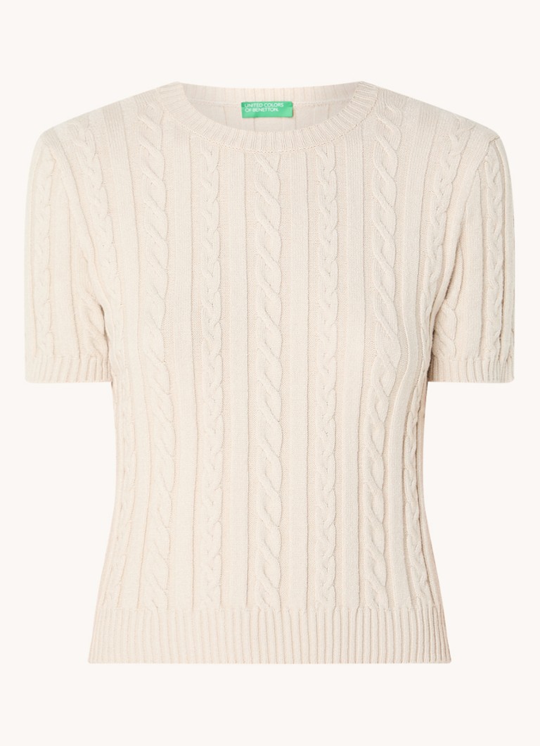 Bluză Benetton cu guler rotund și tricot cu împletitură