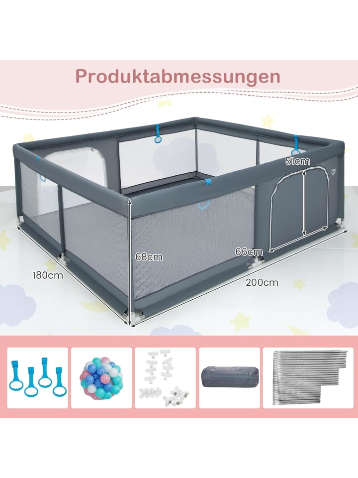 COSTWAY Laufgitter 200 x 180cm in Schwarz günstig kaufen onesize