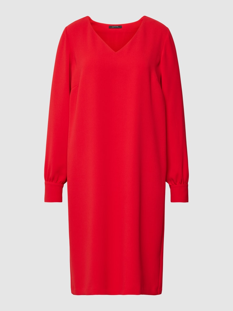 Knielanges Kleid aus reiner Viskose mit V-Ausschnitt in rot