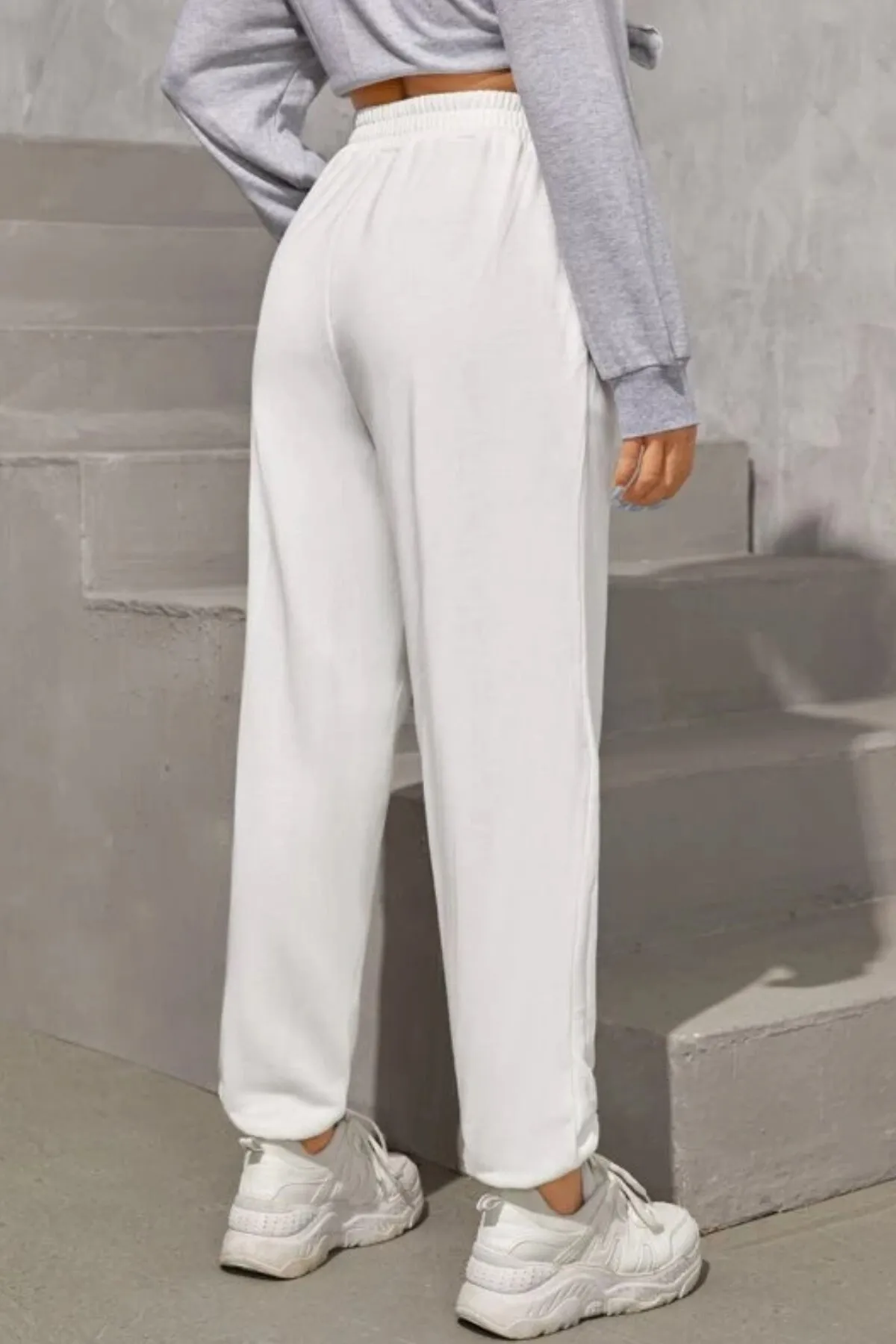 MODAGEN  Weiße, einfarbige, elastische Oversize-Jogginghose für Damen