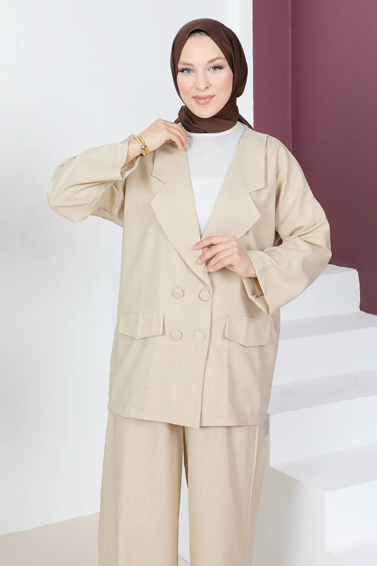 Tesettür Dünyası  Jackenanzug TSD230537 Beige