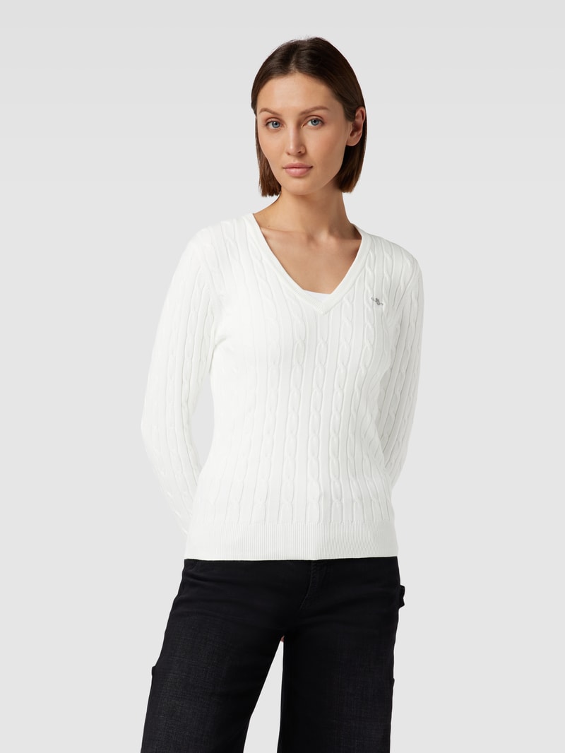 Strickpullover mit Zopfmuster in ecru