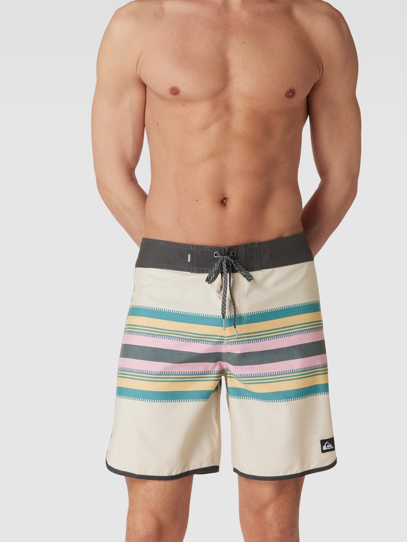 Badehose mit Streifenmuster Modell 'EVERYDAY SCALLOP' in ecru