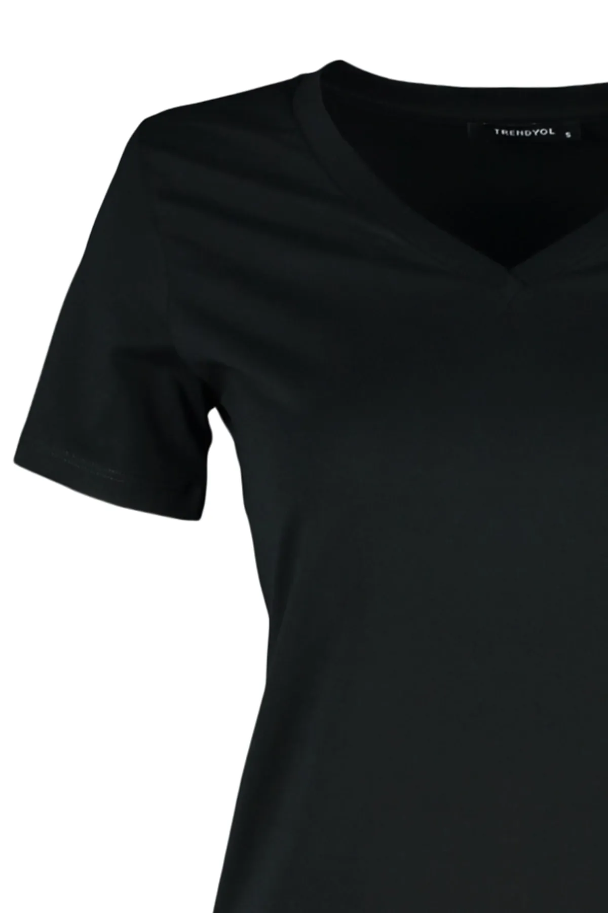 Trendyol Collection  Schwarzes Basic-Strick-T-Shirt mit V-Ausschnitt aus 100 % Baumwolle TWOSS23TS00001