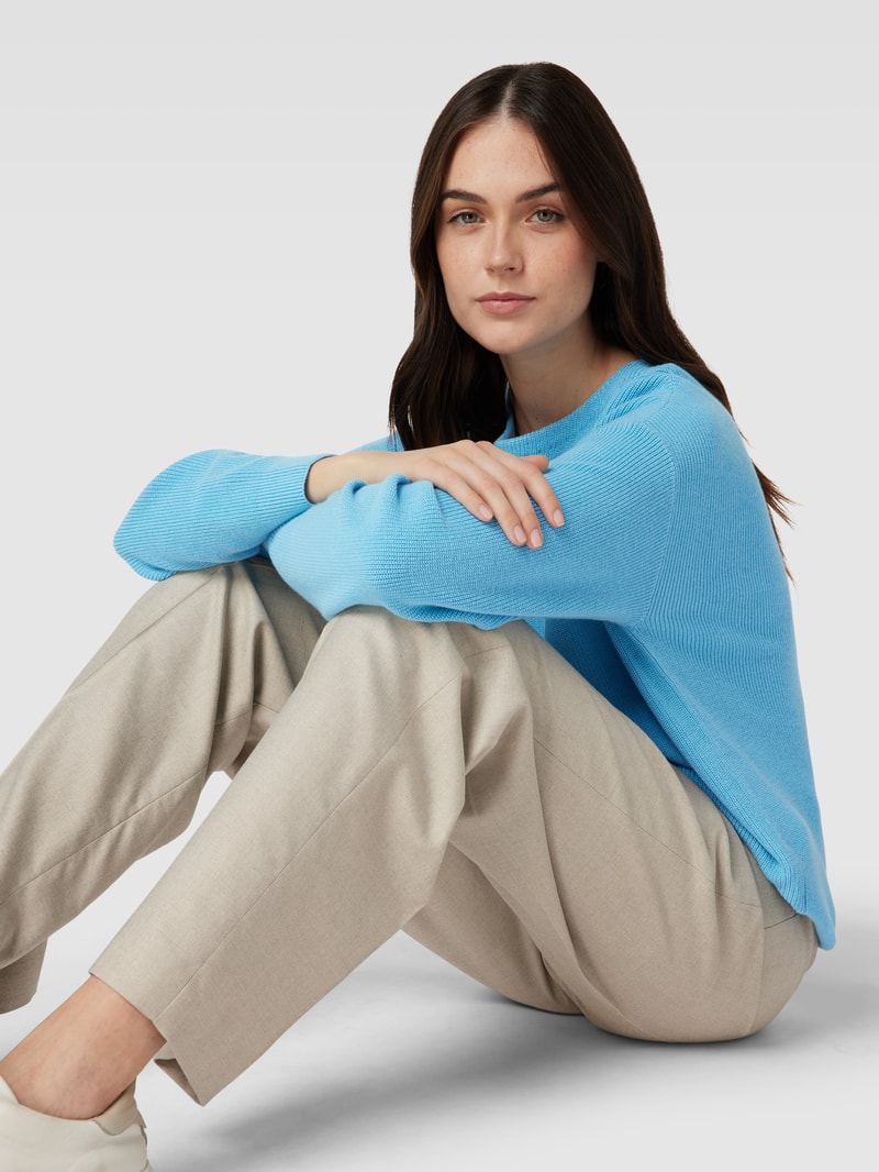 Strickpullover mit Rundhalsausschnitt in aqua blau