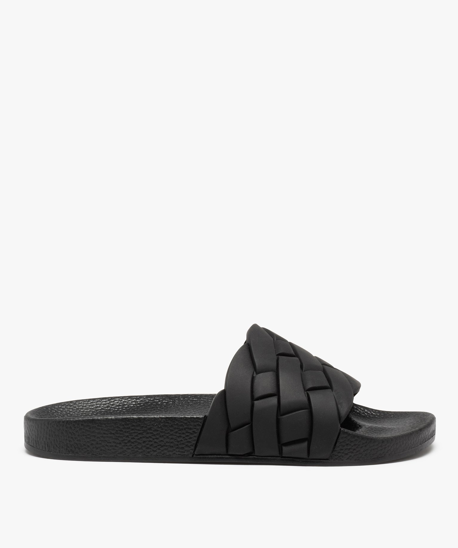 Mules de piscine femme unies à bandeau tressé noir | GEMO