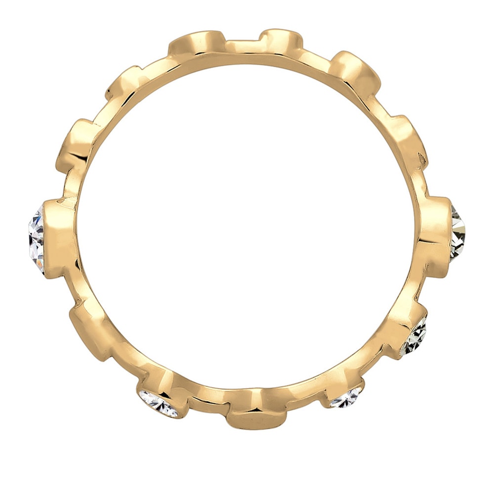 Elli Elli Bague Rond Cercle Geo Cristaux Bague Femme - Plaqué Or Argent (925/1000) Bague