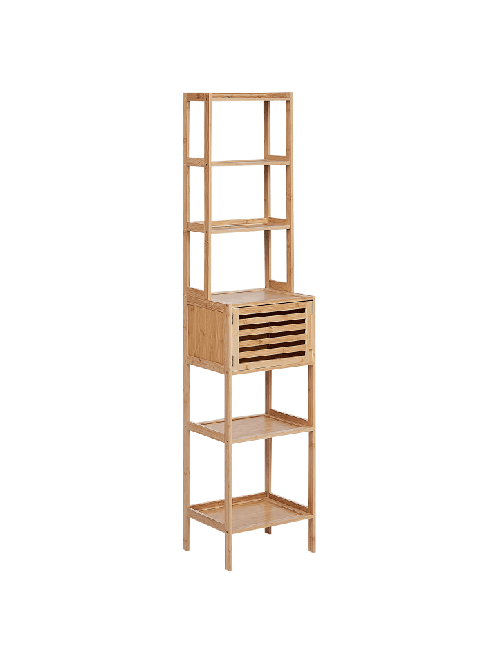 Beliani Badezimmerregal LEHI in Heller Holzfarbton - (W) 36 x (H) 160 x (L) 30 cm günstig kaufen onesize