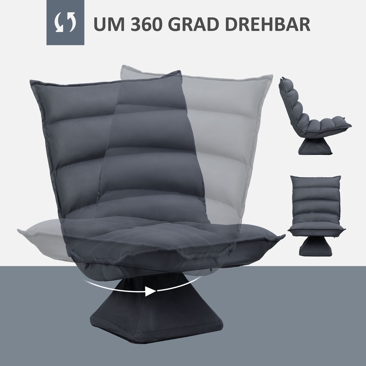 HOMCOM Bodensofa Bodenstuhl mit Sockel Relaxsessel Meditationsstuhl Dunkelgrau
