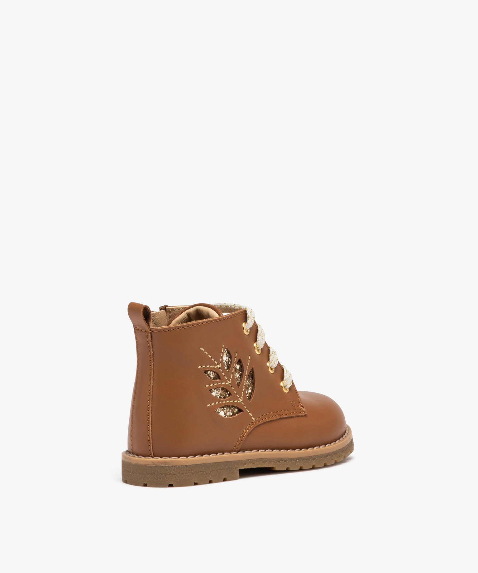 Boots bébé fille en cuir uni avec lacets irisés et à zip camel | GEMO