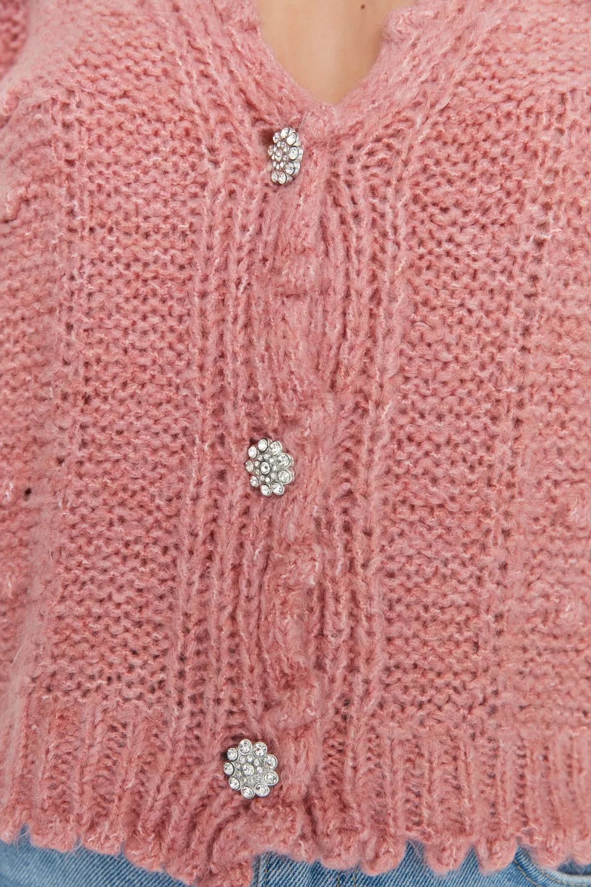 Trendyol Collection  Puderweiche, strukturierte Strickjacke mit Lochmuster TWOAW22HI0040