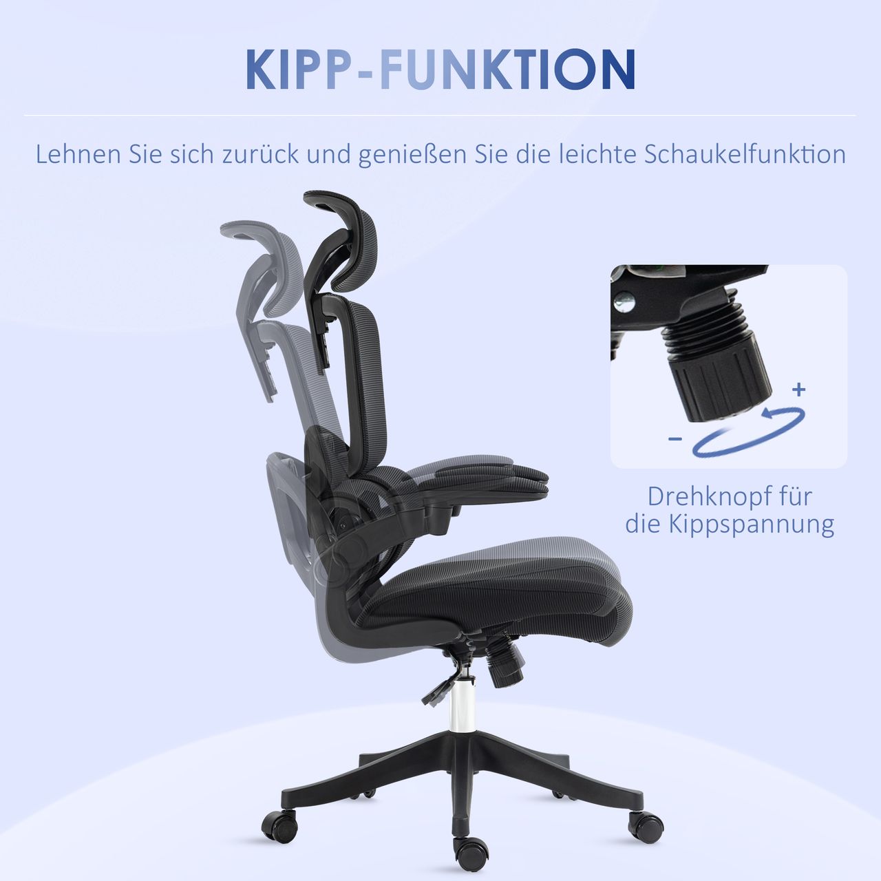Vinsetto Bürostuhl mit Wippfunktion, höhenverstellbarer Schreibtischstuhl, Mesh