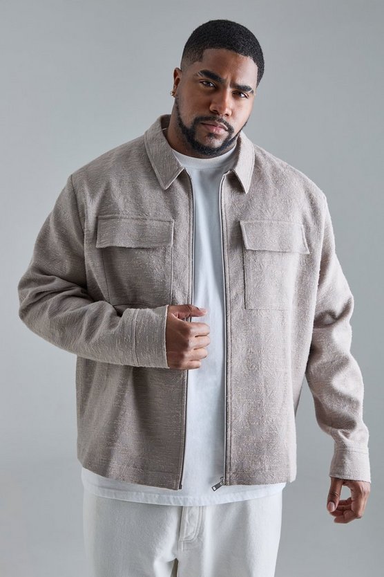 Plus strukturierte smarte Jacquard Cargo-Jacke aus Baumwolle