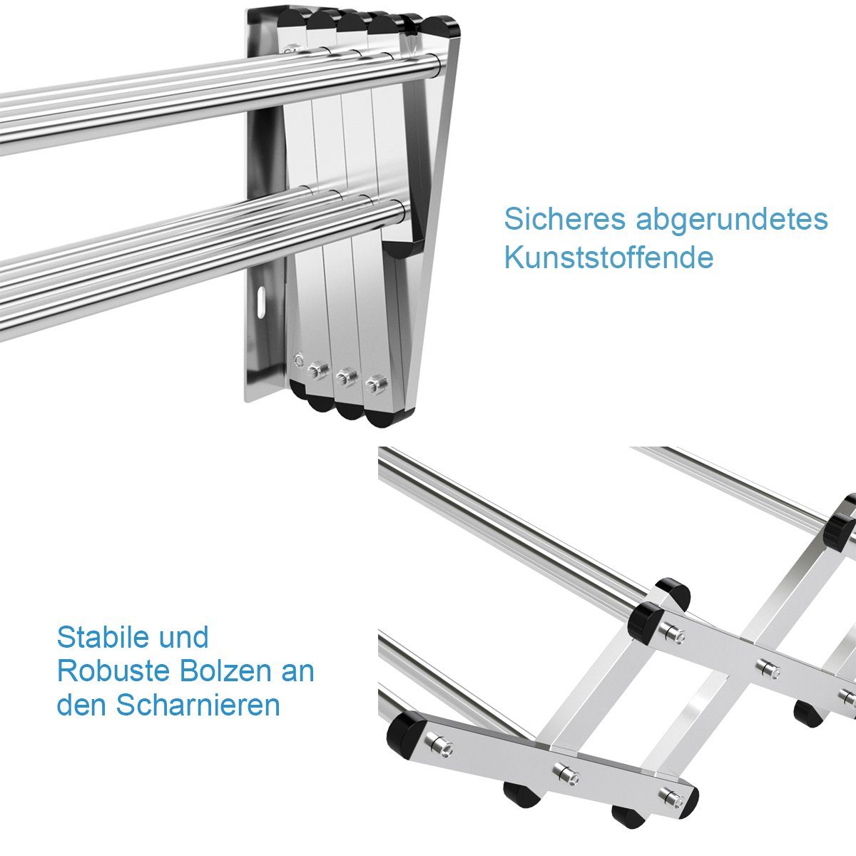 COSTWAY Wäscheständer zur Wandmontage, mit 8 Stangen, Edelstahl