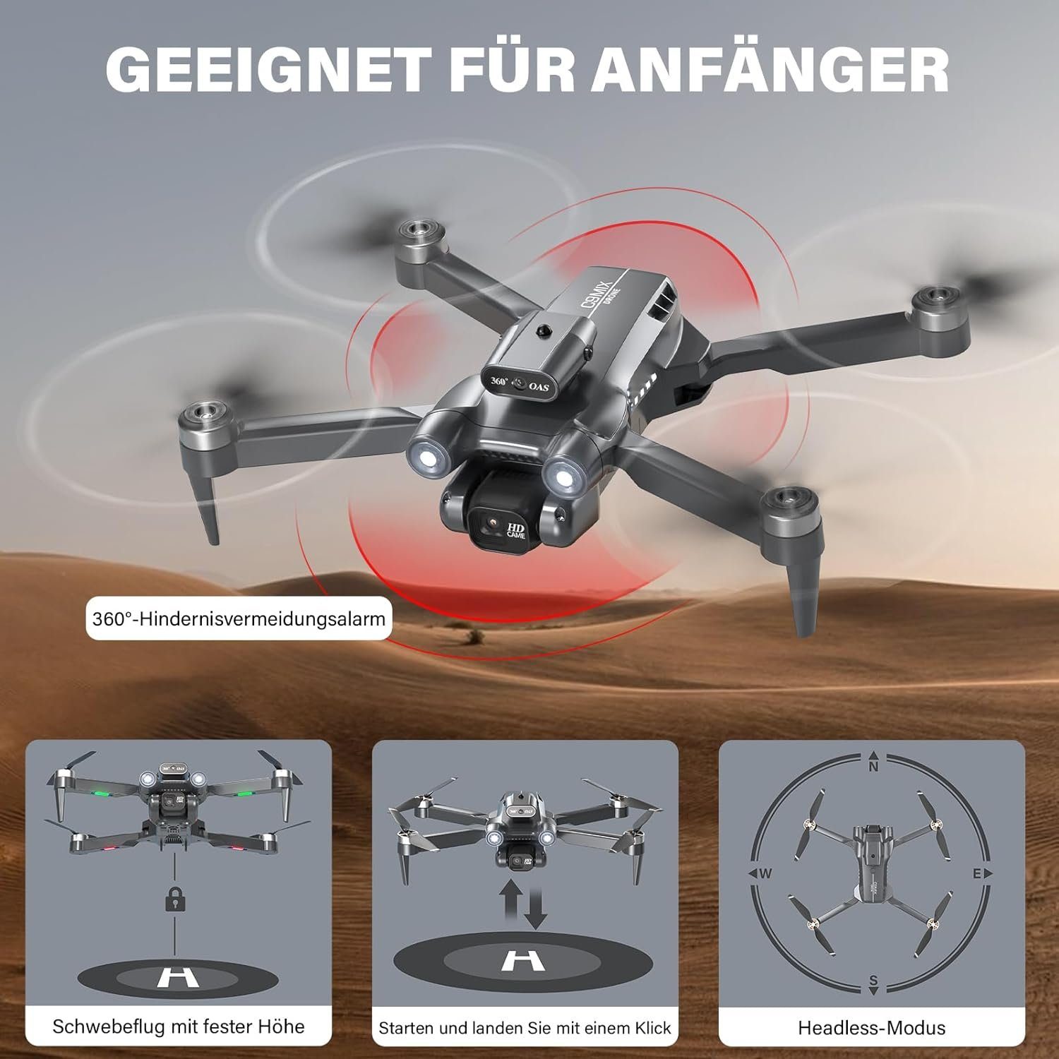Arulis C9MIX Drohne, mit 2 Kamera, FPV WiFi Bürstenloser Motor, Drohne (1080P+480P, Mit 3 Akkus 45Minuten Flugzeit für Drohnen Anfänger Spielzeug Geschenk)