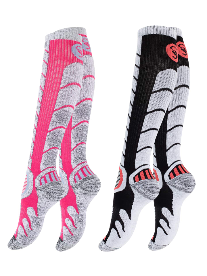Stark Soul® 2 Paar Damen Skistrümpfe / Skisocken mit Spezialpolsterung in Schwarz/Pink günstig kaufen