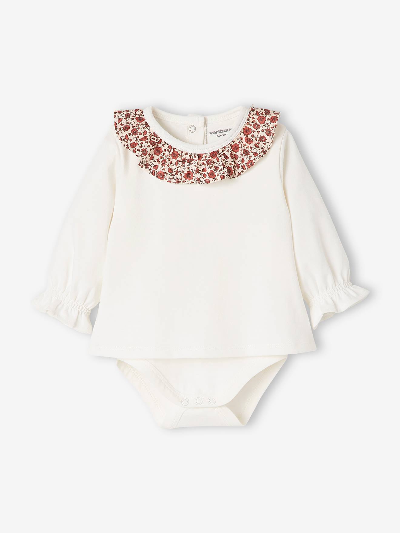 Vertbaudet Baby Shirtbody, gerüschter Kragen, personalisierbar - wollweiß