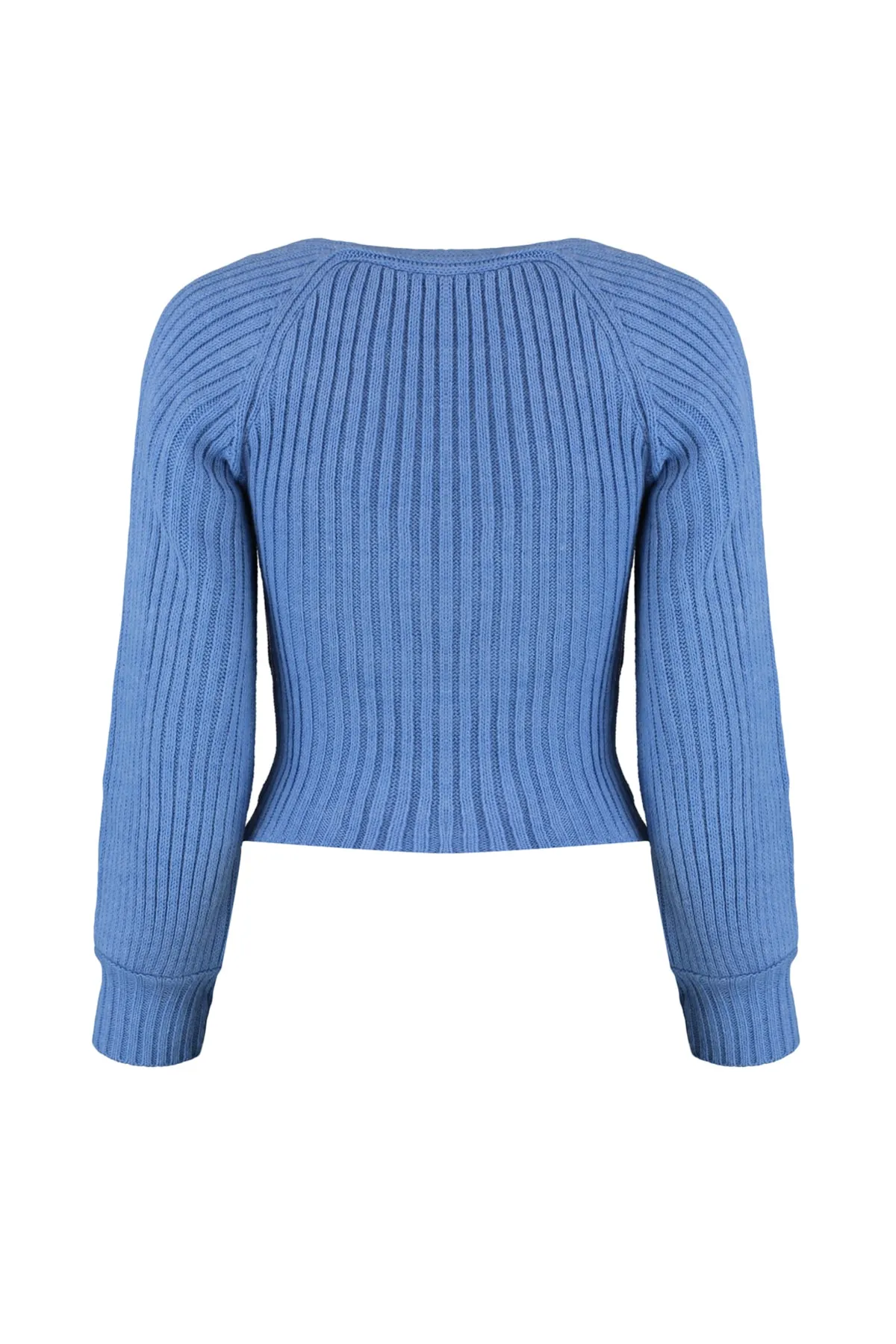 Trendyol Collection  Blauer kurzer Strickpullover mit Herzkragen TWOAW22KZ1760