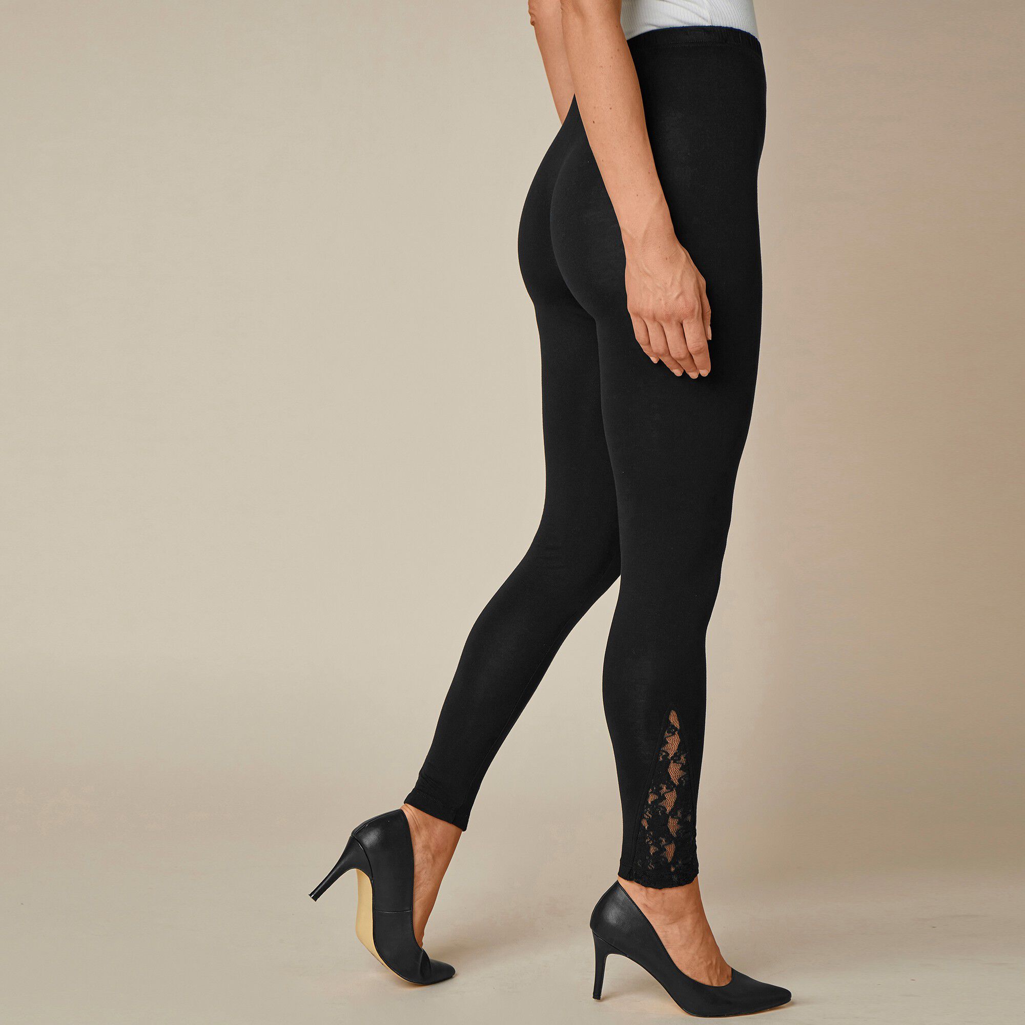 Legging base dentelle, taille élastiquée