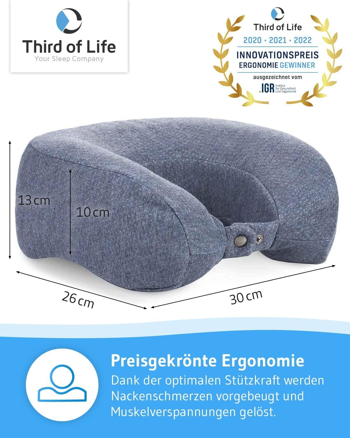 Third of Life Nackenhörnchen Nackenkissen ANDAR aus Visco Schaum, Ergonomisches Reisekissen mit Thermo-Bezug, Für Allergiker geeignet